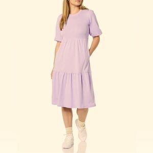 Amazon Essentials Women's Organic Cotton Fit and Flare Dress - PINK/ CREAM